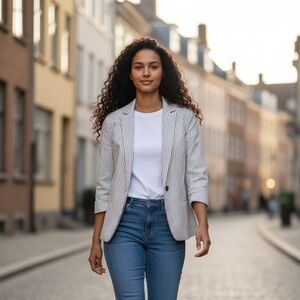 Amanda & Chelsea White Striped Blazer